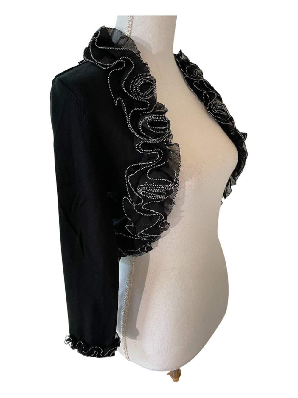 White House Black Market Black Ruffle-Trim Bolero Jacket.  Size S